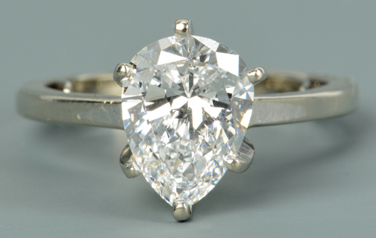 This 1.93-carat, D-color diamond solitaire ring joins a collection of vintage luxury wristwatches in leading the fine jewelry category. Estimate: $8,000-$12,000. Case Antiques image.