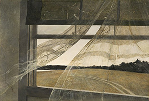 Andrew Wyeth, 'Wind from the Sea,' 1947, tempera on hardboard, overall: 18 1/2 x 27 9/16 inches, National Gallery of Art, gift of Charles H. Morgan, copyright Andrew Wyeth.