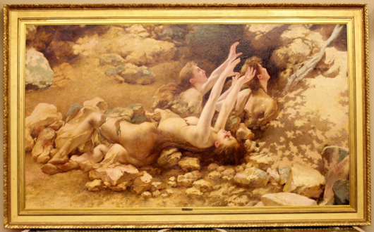 Monumental oil on canvas by Jules Victor Verdier (French, 1861-1926), titled ‘Nymphs.’ Price realized: $10,000. Price realized: Ahlers & Ogletree image.
