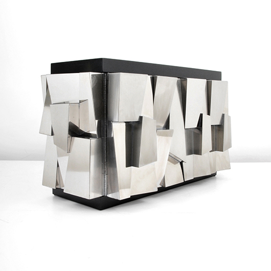 Paul Evans faceted, chromed metal and mica ‘Cityscape’ cabinet, $36,000. Palm Beach Modern Auctions image.