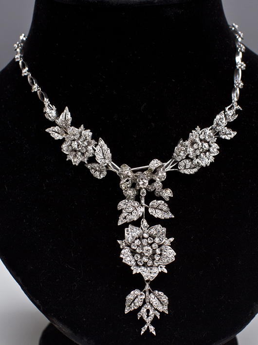 Edwardian 18K white gold convertible necklace with 4 carats of diamonds, est. $4,000-$6,000. Myers Fine Art image.