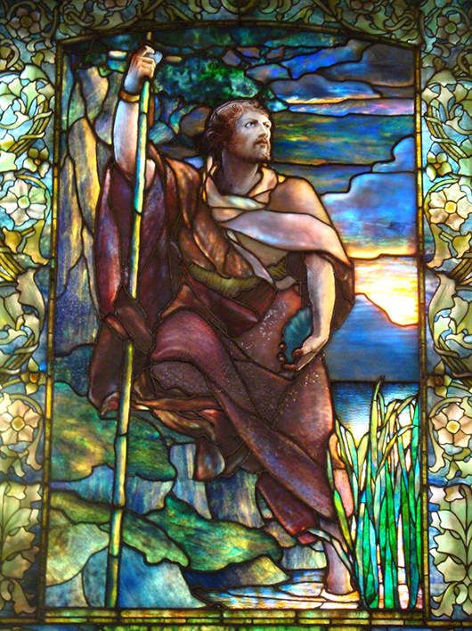 Detail of stained glass window created by Louis Comfort Tiffany in Boston's Arlington Street Church  depicting John the Baptist. Photo by John Stephen Dwyer. This file is licensed under the Creative Commons Attribution-Share Alike 3.0 Unported license.
