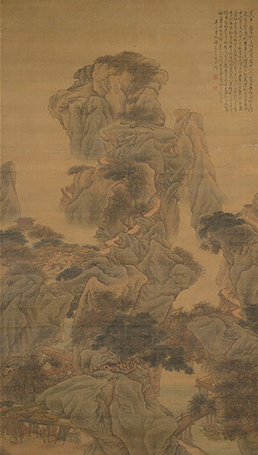 Li Yin (early Qing Dynasty), ‘Mountainous Dwellings.’ Sold for $112,100. Michaan’s Auctions image.