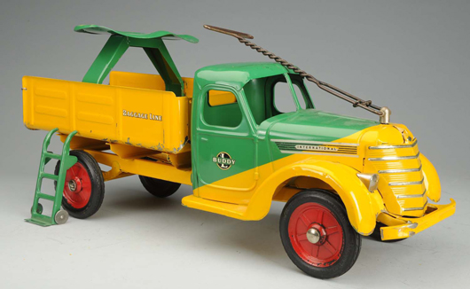 Buddy L pressed steel International Baggage truck with extremely rare original box (not shown). Est. $12,000-$16,000. Morphy Auctions image. 