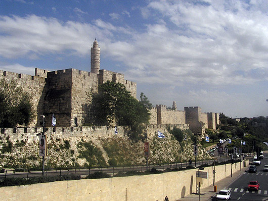 The Tower of David, the ancient citadel in Old City of Jerusalem. Image by Magianist, courtesy of Wikimedia Commons.