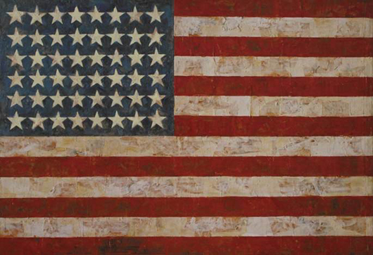 Lithograph after Jasper John's painting 'Flag.' It is believed that the use of this work to illustrate the subject in question qualifies as fair use under U.S. copyright law. Image courtesy of LiveAuctioneers.com Archive and T&R Art Inc.