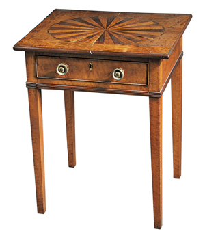 This Federal worktable probably was made in the early 19th century in Vermont. It sold for $3,900 at a Skinner auction in Boston in October.