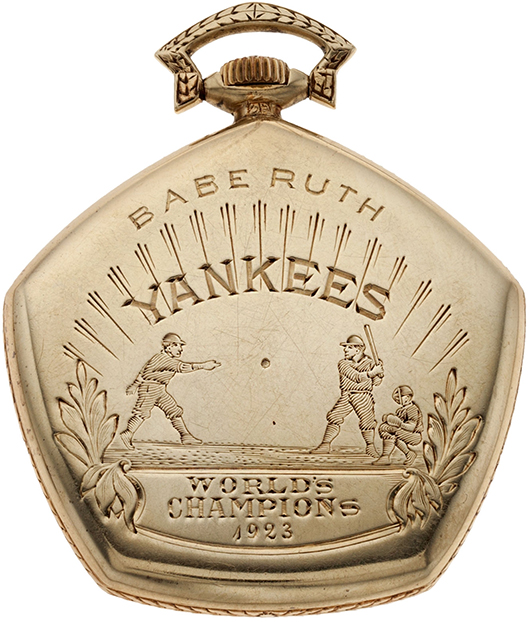 Babe Ruth's 1923 World Series champion New York Yankees pocket watch. Heritage Auctions image.