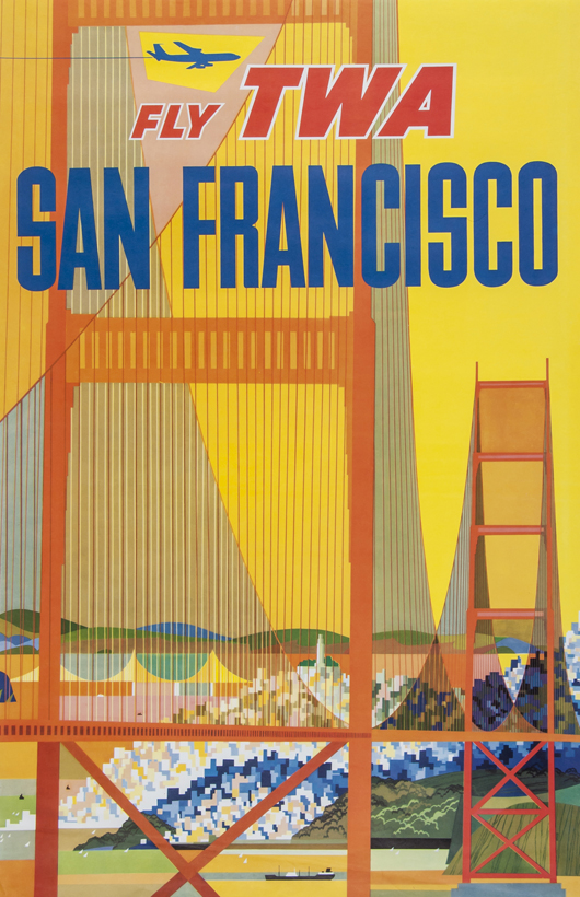 David Klein, ‘Fly TWA, San Francisco,’ offset lithograph in colors, circa 1958. Dreweatts & Bloomsbury image.