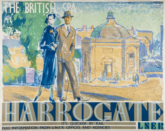 Austin Cooper for Harrogate British Spa LNER (London and North Eastern Railway), lithograph in colors, 1939, London. Dreweatts & Bloomsbury image.