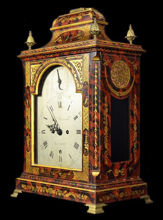 Gorgeous shelf clock by Robert Swannell, London, circa 18th century, est. $2,000-$4,000. Louis J. Dianni LLC image.
