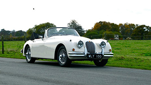 The 1959 Jaguar XK150 drophead coupe formerly owned by Dr. Stephen Ward. Silverstone Auctions image.