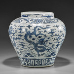 Massive Chinese blue and white porcelain jar. I.M. Chait Gallery / Auctioneers image.