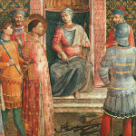 'Lawrence before Valerianus,' fresco by Fra Angelico (c.1395-1455), Vatican Pinacoteca museum. Image courtesy of Wikipedia Commons.