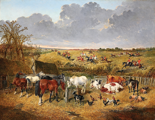 John Frederick Herring Jr. (English, 1815-1907), ‘English Hunt Scene,’ oil on canvas. Estimate:$50,000-$75,000. Neal Auction Co. image.