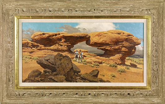 Frank McCarthy, ‘Where the Rocks Meet,’ oil on board, sold for $29,500. High Noon Western Americana image.
