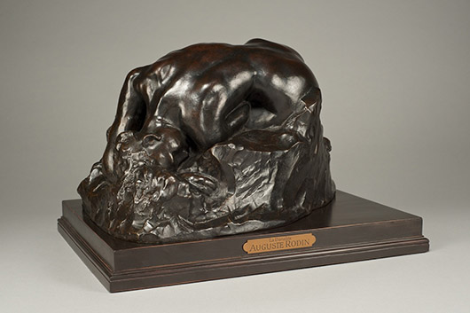 ‘The Choiseul Danaide,’ 1907, Auguste Rodin (1840-1917) Petit modèle, Version Type III. Inscribed ‘A.Rodin’ on the back of the naturalised base and stamped on the interior ‘A.Rodin.’ Conceived 1885, cast circa 1907. On the stand of London dealer Robert Bowman at the European Fine Art Fair in Maastricht. Image courtesy Robert Bowman.