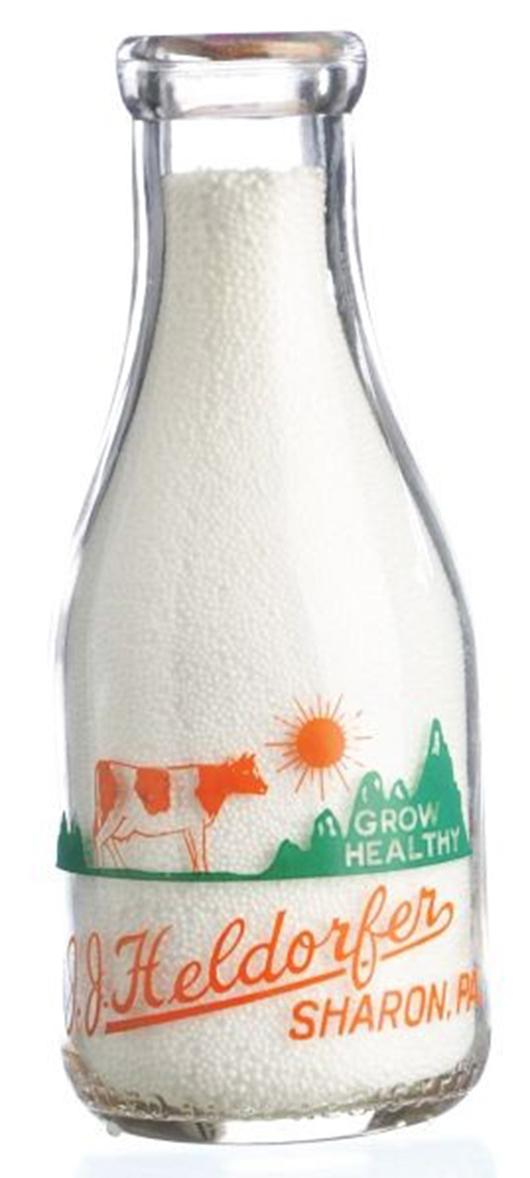 A typical glass milk bottle from a dairy in Sharon, Pa. Image courtesy of LiveAuctioneers.com and Dan Morphy Auctions LLC.