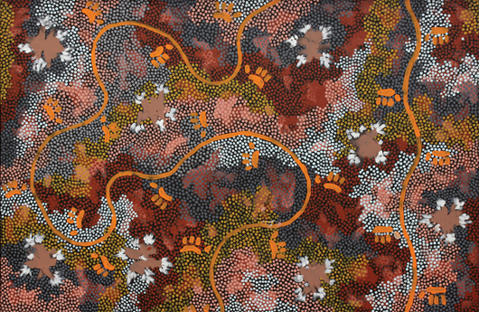 ‘Possum Dreaming,’ estimated at $200,000-$300,000, is a richly colorful, yet powerful, acrylic dot painting by Aboriginal artist Clifford Possum Tjapaltjarri (1932-2002). Clars Auction Gallery image.