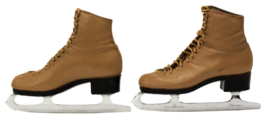 Pair of custom-made ice skates by Harlick of California and worn by Fleming. Clars Auction Gallery image.