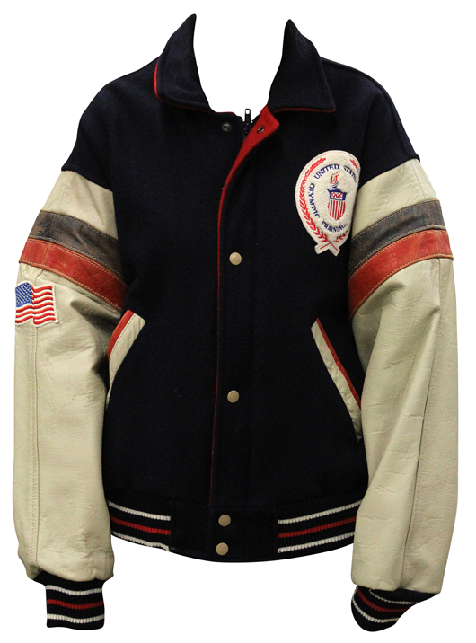 Fleming's Olympic jackets, both autographed. Clars Auction Gallery image.
