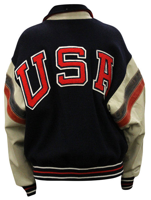 Fleming's Olympic jackets, both autographed. Clars Auction Gallery image.