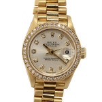 Lady’s Rolex Datejust President 18K yellow wristwatch, Ref. 69138, circa 1995. Clars Auction Gallery image.
