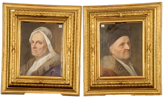 Magnificent pair of KPM porcelain plaques, depicting ‘Rembrandt's Mother’ and ‘Rembrandt's Father,’ 15 inches by 12 inches. Woody Auction image.