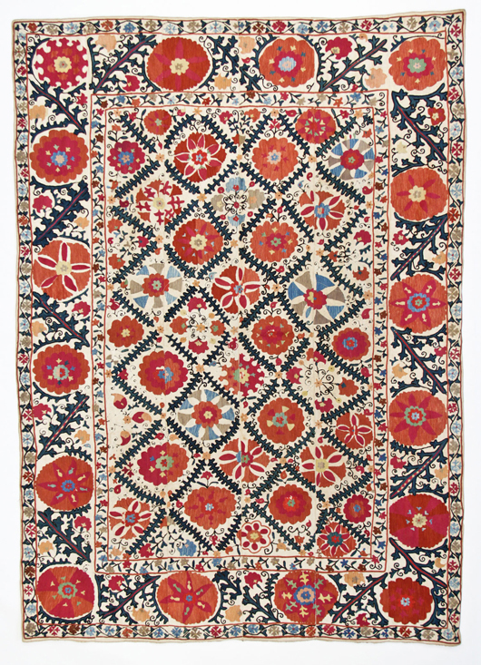 Bukhara Suzani, Uzbekistan, early 19th century, silk on cotton, excellent condition. Size: 92