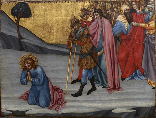 'The Martyrdom of an early Christian Saint,' c. 1418-1424, Gregorio di Cecco di Luca, egg tempera on panel. Collection of Suzanne Deal Booth and David Booth.