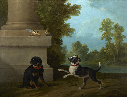'Dogs playing with birds in a park,' 1754, Jean–Baptiste Oudry, oil on canvas, private collection.