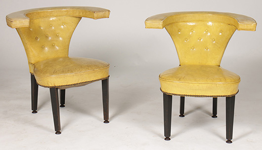Pair of Dunbar attributed cock fighting chairs. Kamelot Auctions image.
