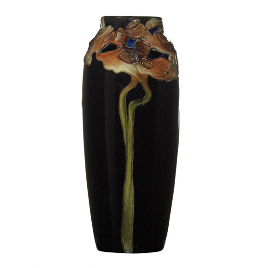 Lot 1: John Dee Wareham/Rookwood, reticulated Black Iris vase. Estimate: $20,000-$30,000. Rago Arts and Auction Center image.
