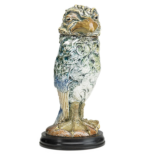 Lot 201: Martin Brothers, large bird tobacco jar. Estimate: $50,000-$60,000. Rago Arts and Auction Center image.
