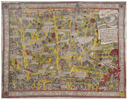 Peter Pan map of South Kensington by graphic designer Gill MacDonald sold to a UK buyer online for £2,232.  Dreweatts & Bloomsbury image.
