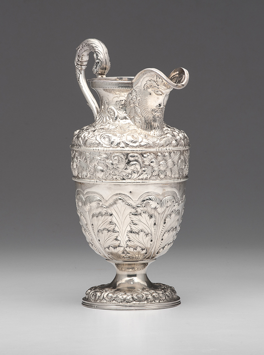 Samuel Kirk coin silver pitcher. Price realized: $10,455. Cowan's Auctions Inc. image.