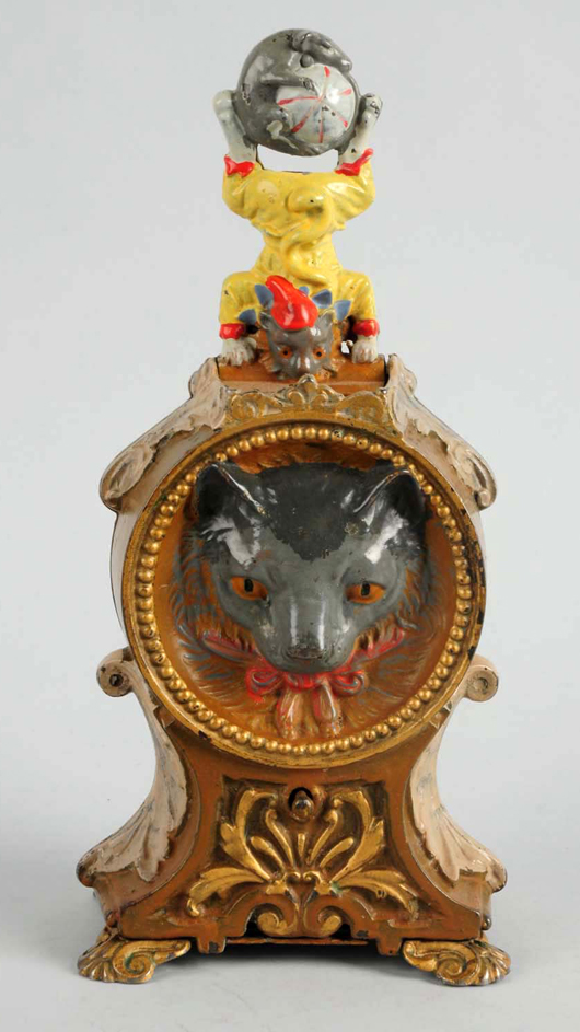 J. & E. Stevens cast-iron mechanical bank ‘Cat and Mouse,’ patented 1891, $26,400. Morphy Auctions image.