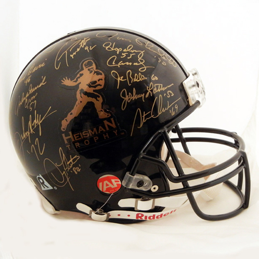 Full-size football helmet signed by Heisman Trophy winners. Est. $400-$800. Stephenson’s image.