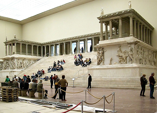 The reconstructed Pergamon Altar at Pergamon Museum in Berlin. Image by Raimond Spekking / CC-BY-SA-3.0 (via Wikimedia Commons). This file is licensed under the Creative Commons Attribution-Share Alike 3.0 Unported license.