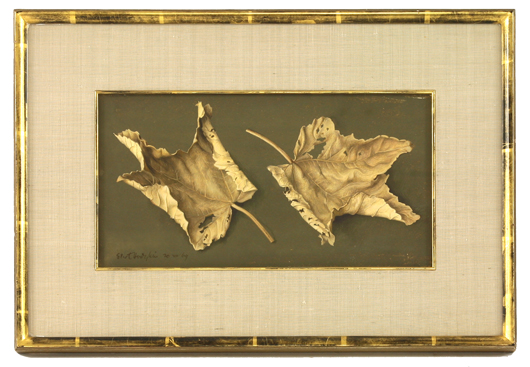Lot 338: Eliot Hodgkin (1905-1987) 'Two Dead Lleaves,' tempera on card, 15 x 29cm, exhibited: Royal Academy, 1971. Estimate: £3,000-£4,000. Sworders Fine Art and Auctioneers image. 