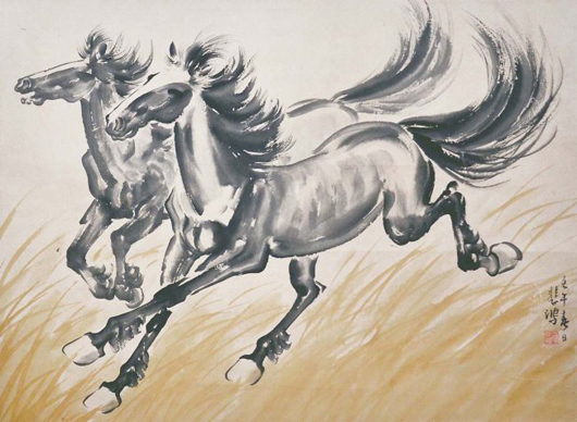 ‘Two Racing Stallion’ by Xu Beihong, who is known for his paintings of horses. Lot 32. Estimate: $150,000-$200,000. Gianguan Auctions image.