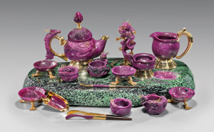 16-piece carved ruby matrix dragon tea set. Estimate $160,000-$180,000. I.M. Chait image.