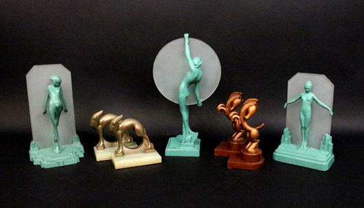 A fine collection of Art Deco Frankart lamps, figures and smoke stands will be auctioned. Ahlers & Ogletree image.