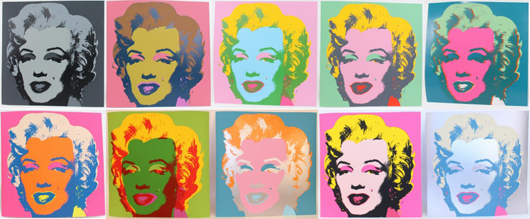 Set of 10 Sunday B. Morning silkscreen prints on paper after Andy Warhol. Ahlers & Ogletree image.