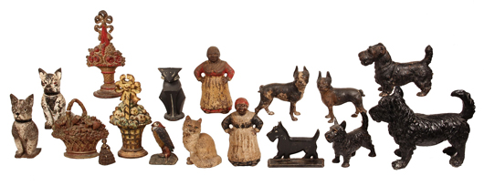 Collection of cast-iron doorstops. Thomaston Place Auction Galleries image.
