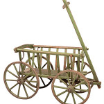 In the 19th century, this wooden cart was used on a farm. The goat wagon has iron-banded wooden wheels. It is 21 inches wide and 40 inches long. The cart sold for $236 at Conestoga Auction Co. in Manheim, Pa.