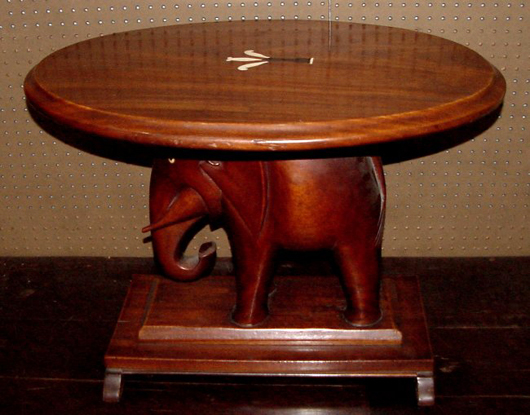 Mahogany elephant-base table from Sri Lanka, 1930s. John Coker Ltd. image.