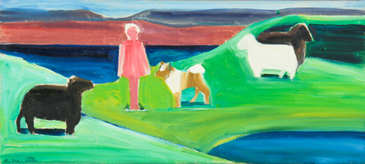 Lot 126. Louisa Matthiasdottir (Icelandic-American, 1917-2000) landscape, oil on canvas, signed lower left. Estimate: $2,000-$3,000. Material Culture image.