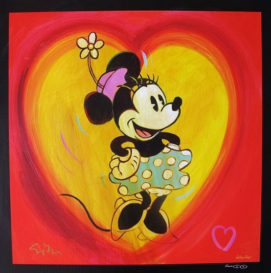 Simon Bull, 'I Heart Minnie Mouse,' hand-signed giclee with Disney copyright, 24in square. Est. $675-$850. U.S. Auction Gallery image.