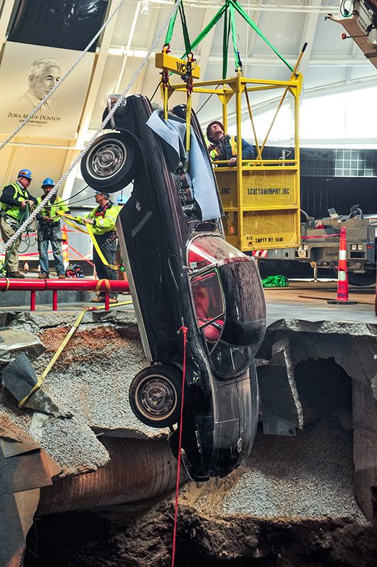 A 1962 Corvette was lifted out of the sinkhole nose first on Tuesday. Image courtesy of Chevrolet.